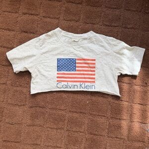 *RARE* Vintage Calvin Klein Cropped T-Shirt with American Flag